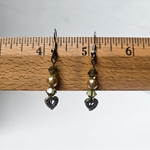 Vintage-Inspired Gold Tone Heart And Faceted Bead Earrings